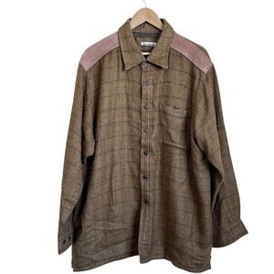 Vintage Firethorn Plaid Flannel Shirt Jacket Mens XL Brown Wool Suede Button Up